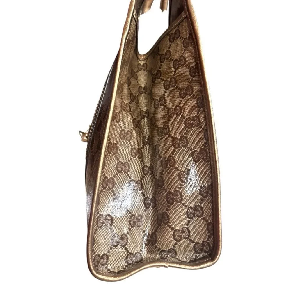 Gucci GG Crystal Beige Brown Canvas Gold Leather Trim Medium Joy Shoulder Bag - Picture 3 of 13